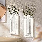 EOSAHR Pine Wood Wall Vases Set of 2 – Farmhouse Wall Decor for Living Room, Bedroom & Office – Hanging Planters for Indoor Plants & Artificial Flowers, Best Boho Chic Decor Accent (Whitewash)