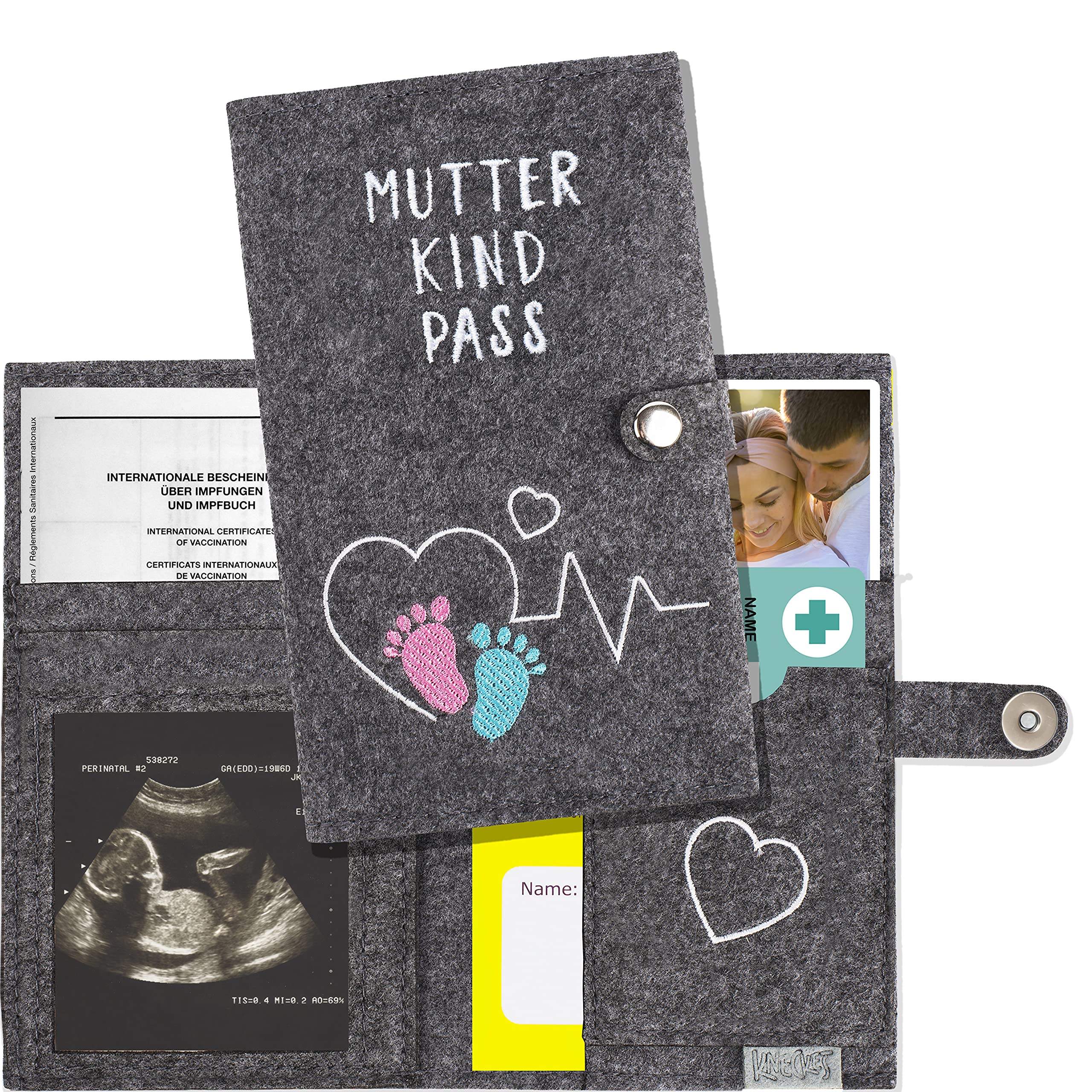 KNECKES Austria Maternity Log Cover - Grey Fleece - Pregnant Women - Unisex Kids - 3 Compartment Passport Case with Guide to Growth Spurts