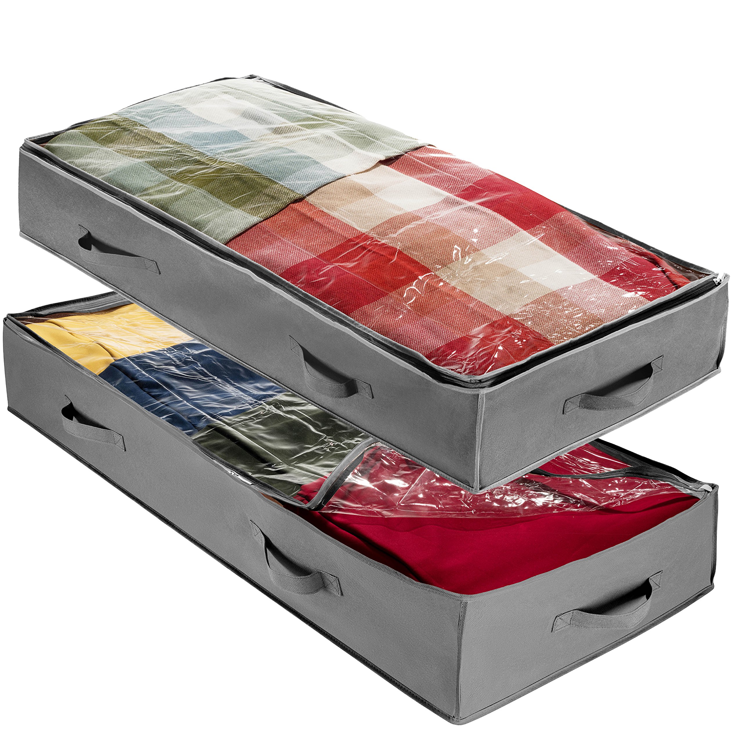 2 pack Flexible Zippered Under Bed Storage Bag 18 x 42 x 6 inches Gray