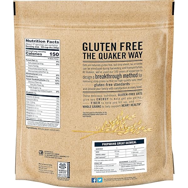 QUAKER GLUTEN FREE OLD FASHIONED OATS, NON-GMO PROJECT VERIFIED, 24 OUNCE, RESEALABLE BAG