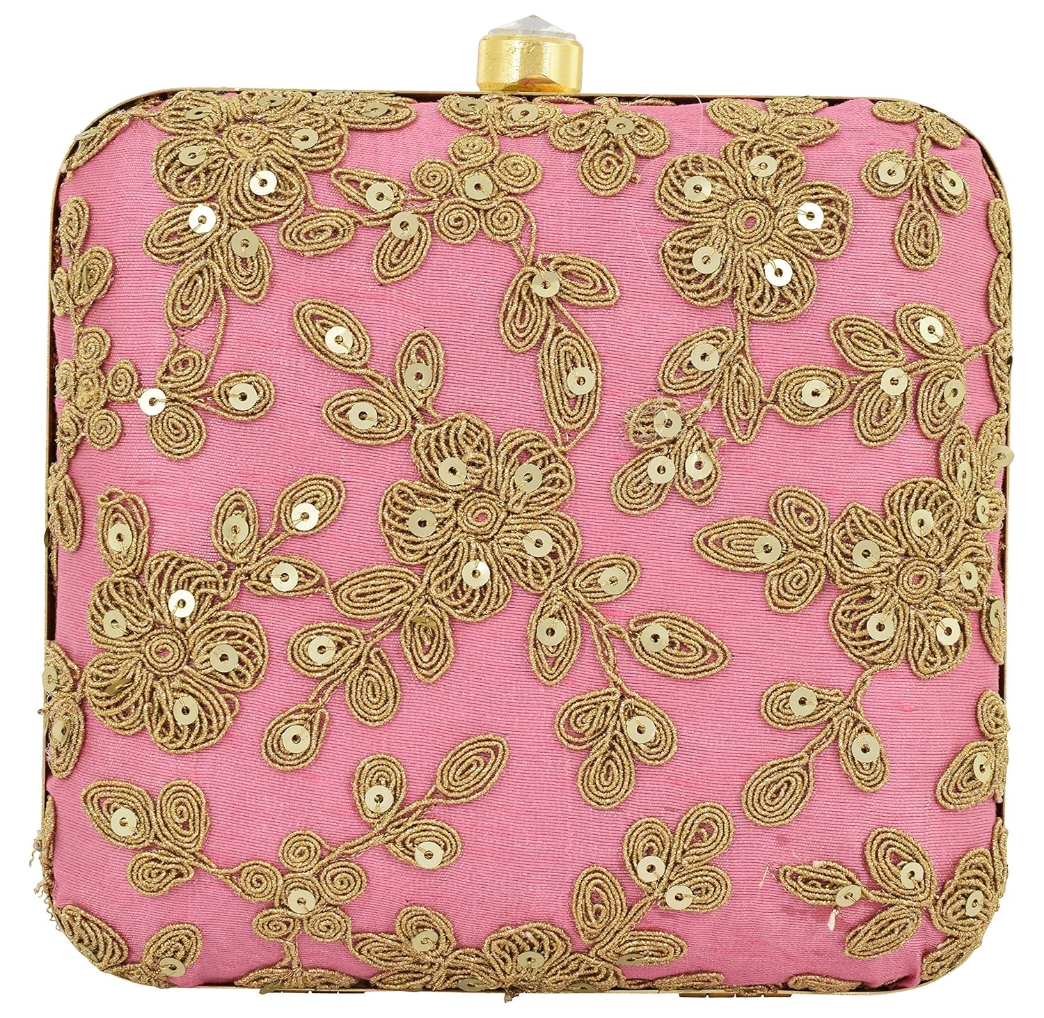 tooba women's sequence leaves squre box clutch