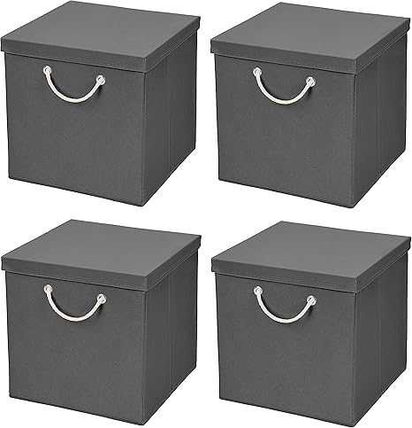 Caja de almacenaje, 30 x 30 x 30 cm, con tapa, gris oscuro, 4 unidades: Amazon.es: Hogar