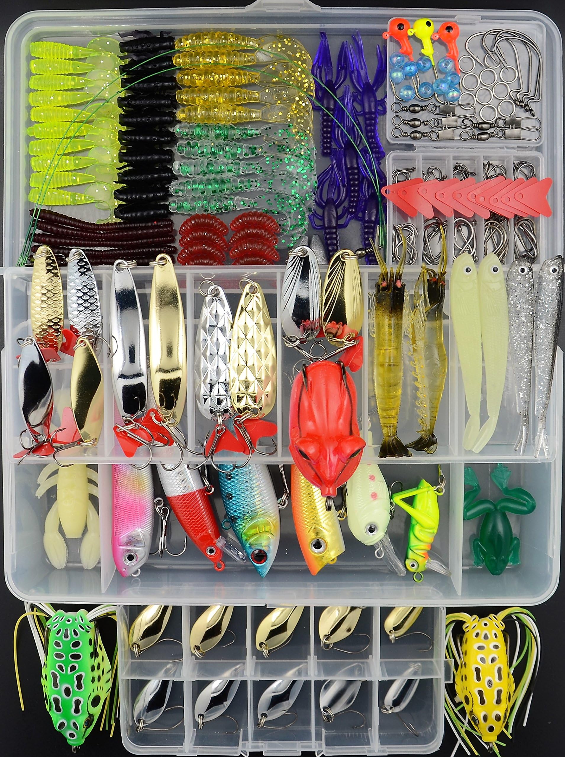 Lyu Bao 212CS Fishing Lure Kit Lots Tackle BoxFrog Lures Soft Fishing Lure Hard Metal Lure VIB Rattle Crank Popper Minnow Jighead Worms Hooks Trout Bass Salmon