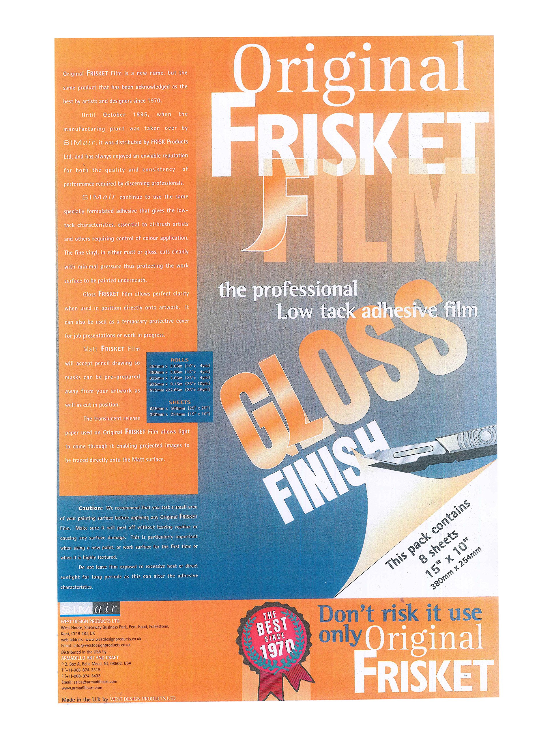 Frisket 380 x 254mm Gloss Low Tack Masking Film (Pack of 8 Sheets)