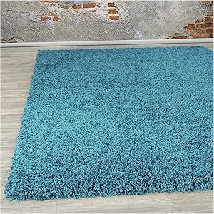 Alfombra de pelo largo de 4 cm., polipropileno, verde azulado, 80X150