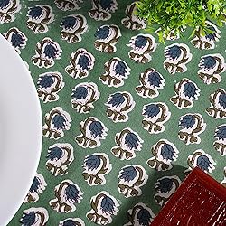 Ridhi Basil Green 100% Cotton Round 110 Tablecloth