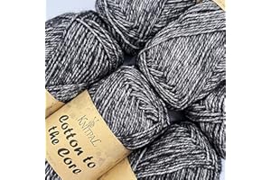 KNITPAL Cotton to The Core Cotton Yarn for Crocheting, 6-Pack (852 Yds / 300G), Free Patterns, Beginners Friendly - Soft Baby Yarn for Knitting - 3 DK Light Worsted Weight - Charcoal Black