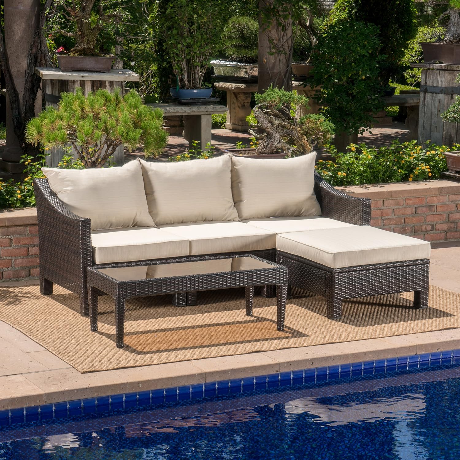 Amazon Com Caspian Outdoor L Shaped Multibrown Wicker Sectional