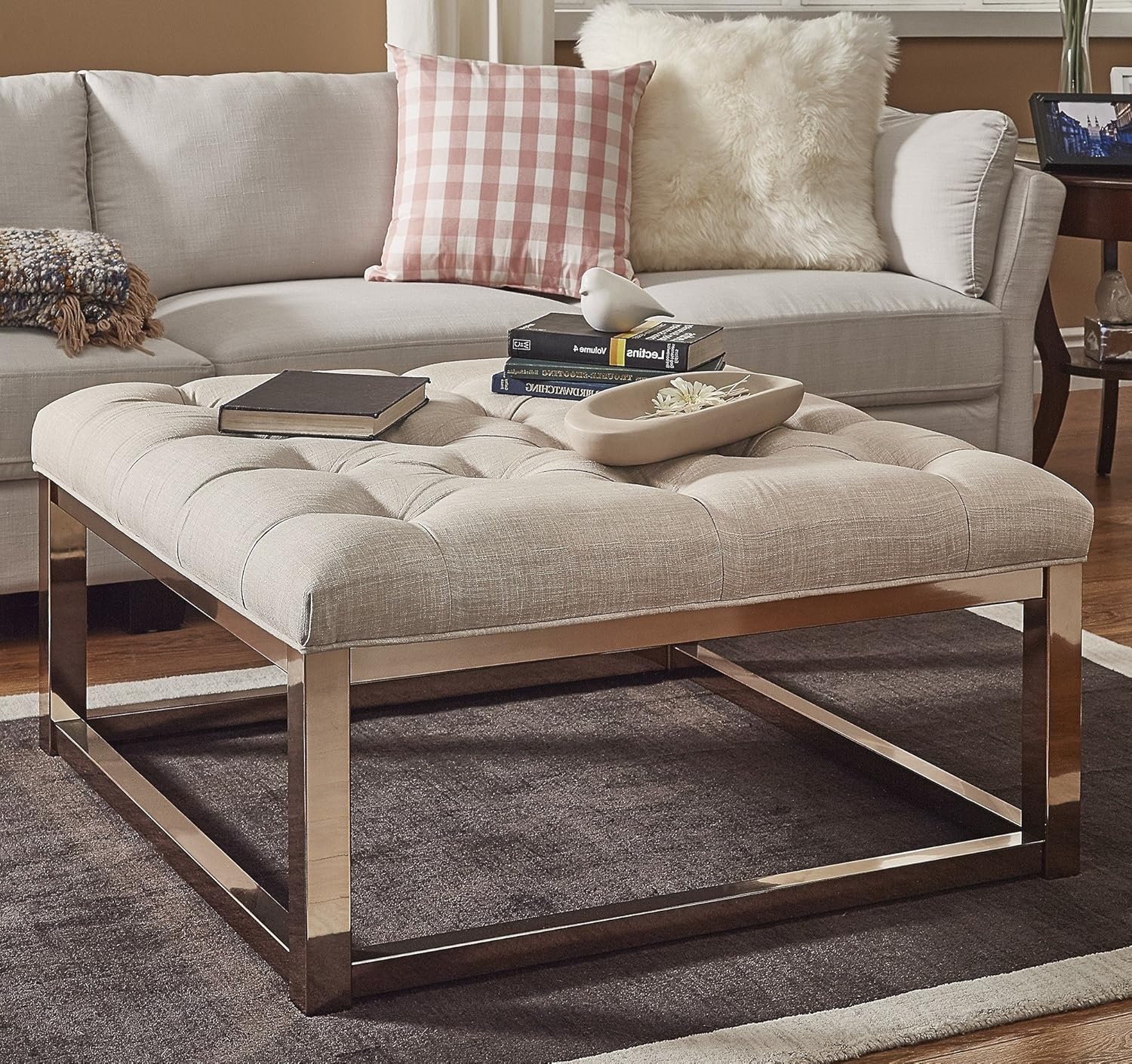 Amazon Com Luxurious Ottoman Coffee Table Button Tufted Top Gold