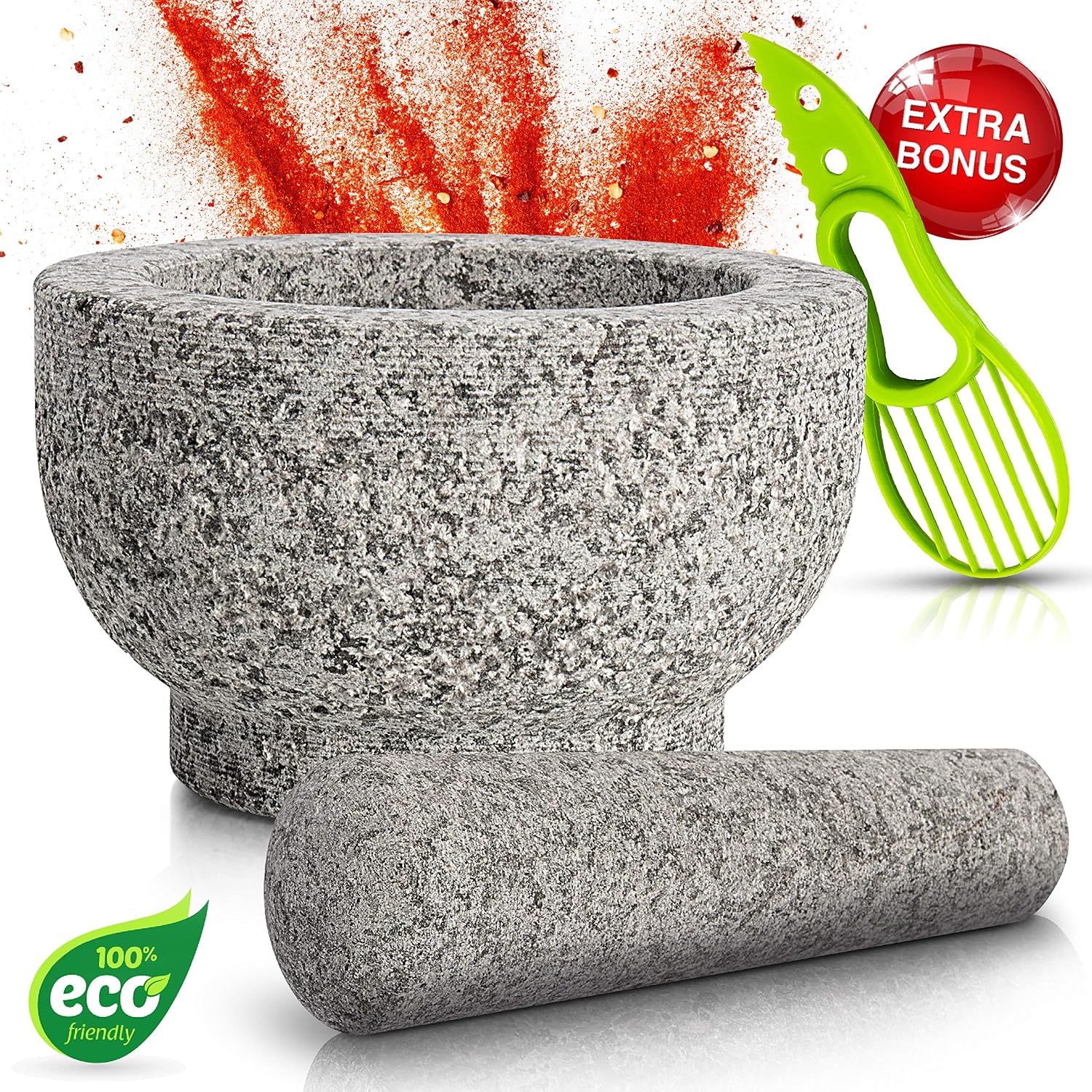 mortar and pestle set made of 100 granite large natural food grinder and spice grinder for kitchen serve dishes beautifully at the table with avocado