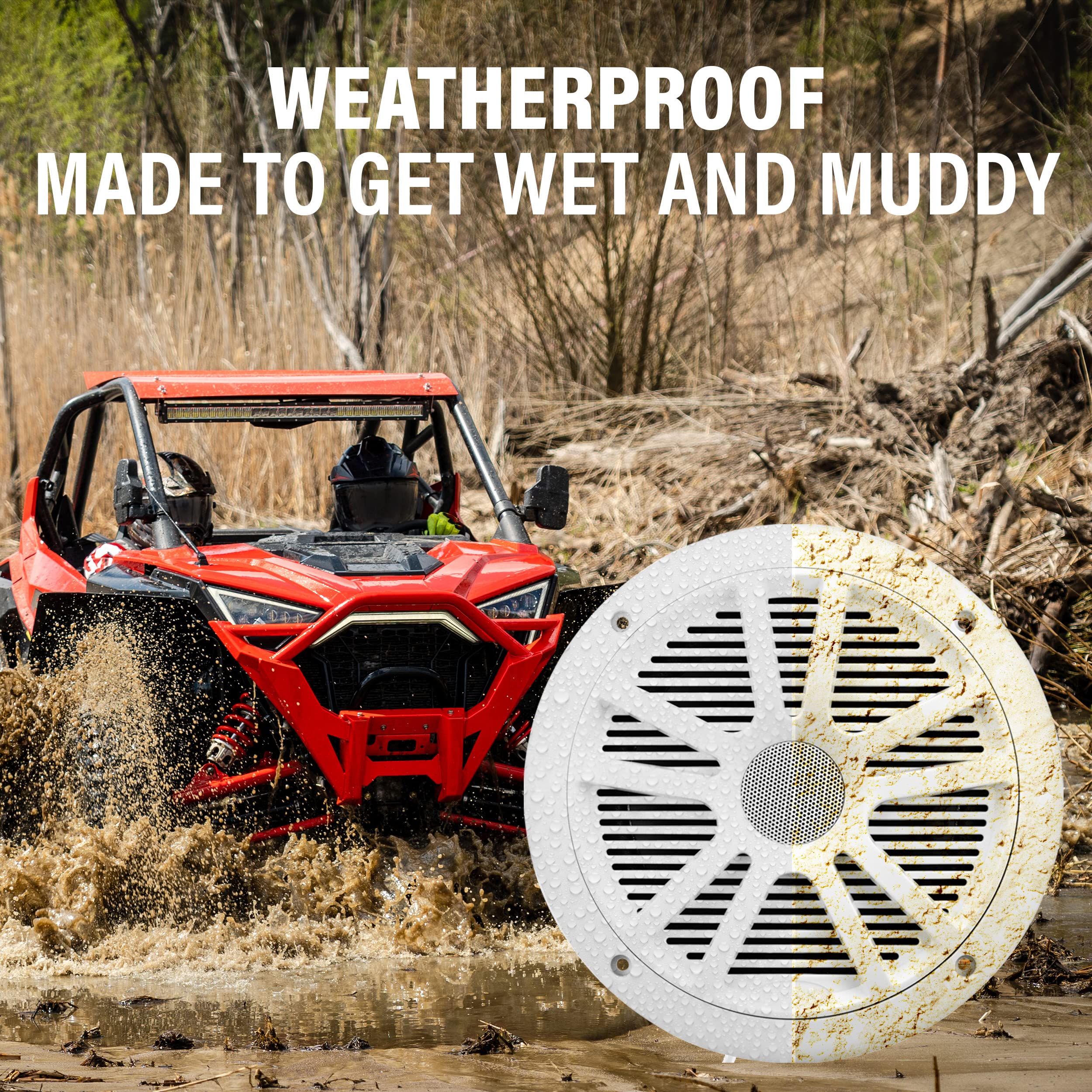 BOSS Audio Systems MG150W.6 Marine Boat Stereo Sound System Speaker Package - Built-in 2 Cannel Amplifier Head Unit, IPX6 Weatherproof, Bluetooth, No CD Player, USB, 6.5 Inch Full Range Speakers