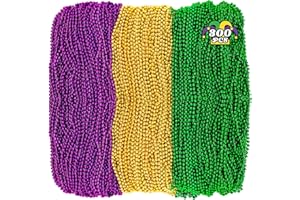 HUSKEIN 300PCS Mardi Gras Beads, 33" Mardi Gras Beads Necklace, Purple Gold Green Bead Necklace, Party Costume Toy Parade Throws Bulk for Carnival Christmas Pirate Baby Shower Party Favors
