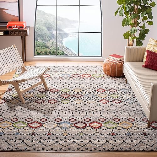 Safavieh Amsterdam Collection AMS108G Moroccan Boho Area Rug, 8' x 10', Light Grey / Multi