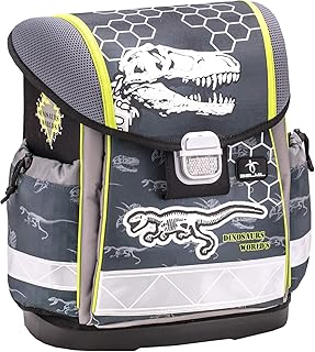 Belmil Ergonomischer Schulranzen Jungen 1. klasse 2. klasse 3. klasse - Super Leicht 900-960 g/Grundschule/Dinosaurier Dino - LEUCHTET IM Dunkeln/grau (403-13 Dinosaur World)