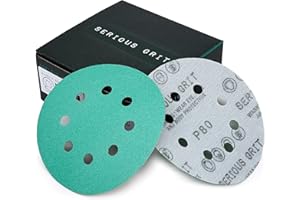 Serious Grit Sanding Discs 5 Inch 8 Hole 80 Grit - Heavy-Duty Hook & Loop Wet Dry Film Sandpaper Discs - Medium Grit Sand Paper for Random Orbital Sanders - Wood, Automotive, Metal, etc - 50 Pack Box