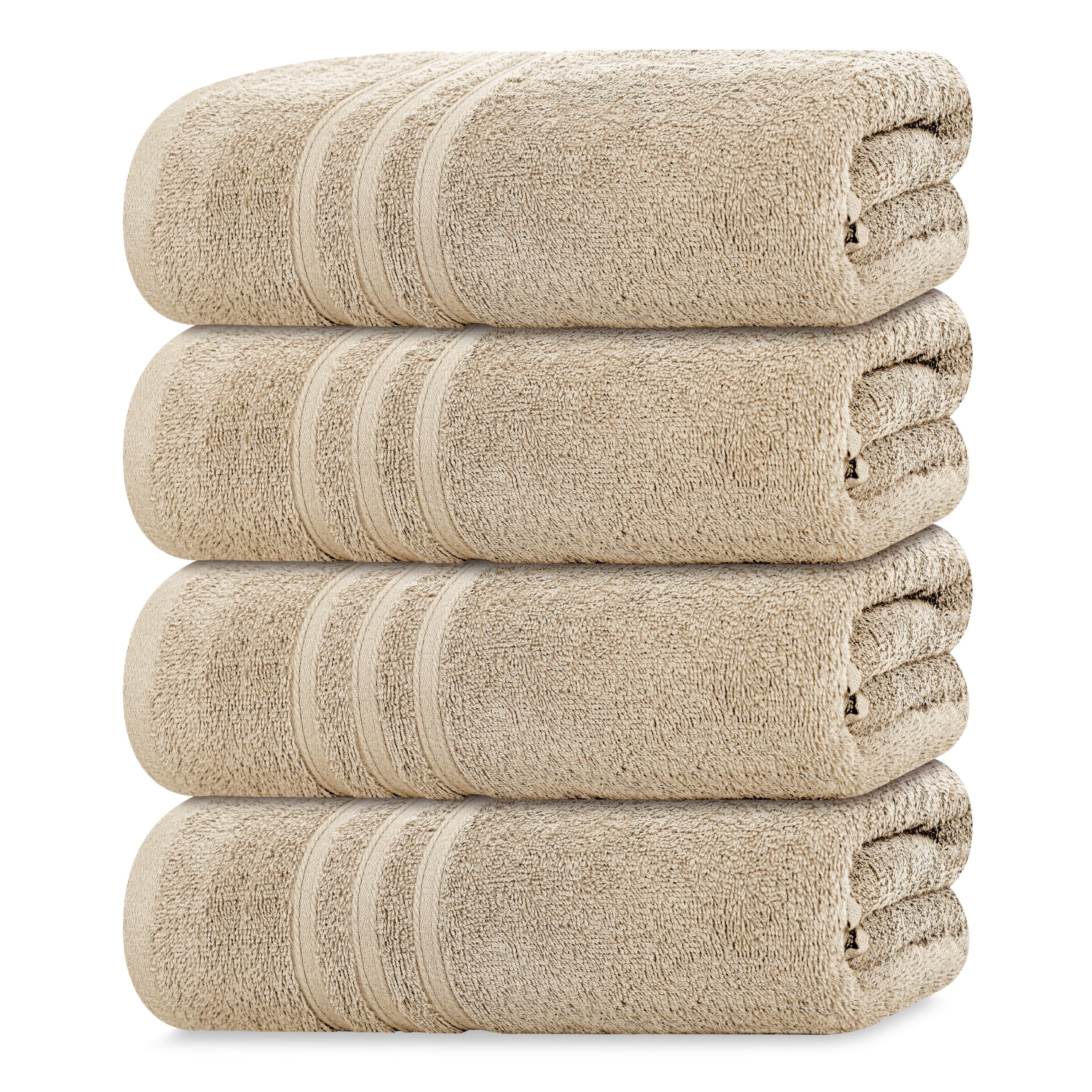 Tens Towels Pack of 4 Soft Bath Towels, 100% Cotton, 27 x 54 Inches, Lightweight & Quick-Dry, Ideal for Daily Bathroom Use, Practical & Comfortable, Beige