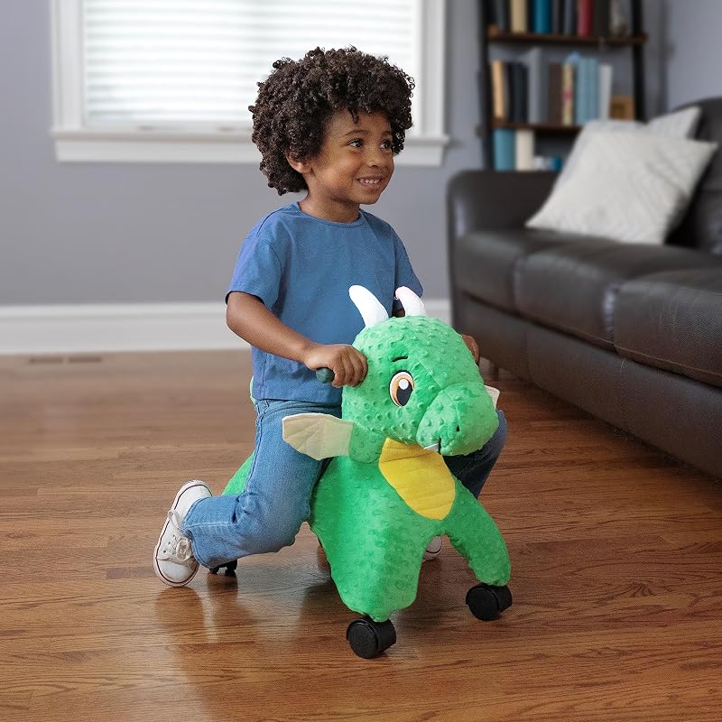 Jade il Drago Magico con luci e suoni interattivi, giocattolo tattile cavalcabile verde, per bambini da 1 a 3 anni