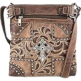 Justin West Western Laser Cut Rhinestone Silver Cross Messenger Handbag with CrossBody Strap