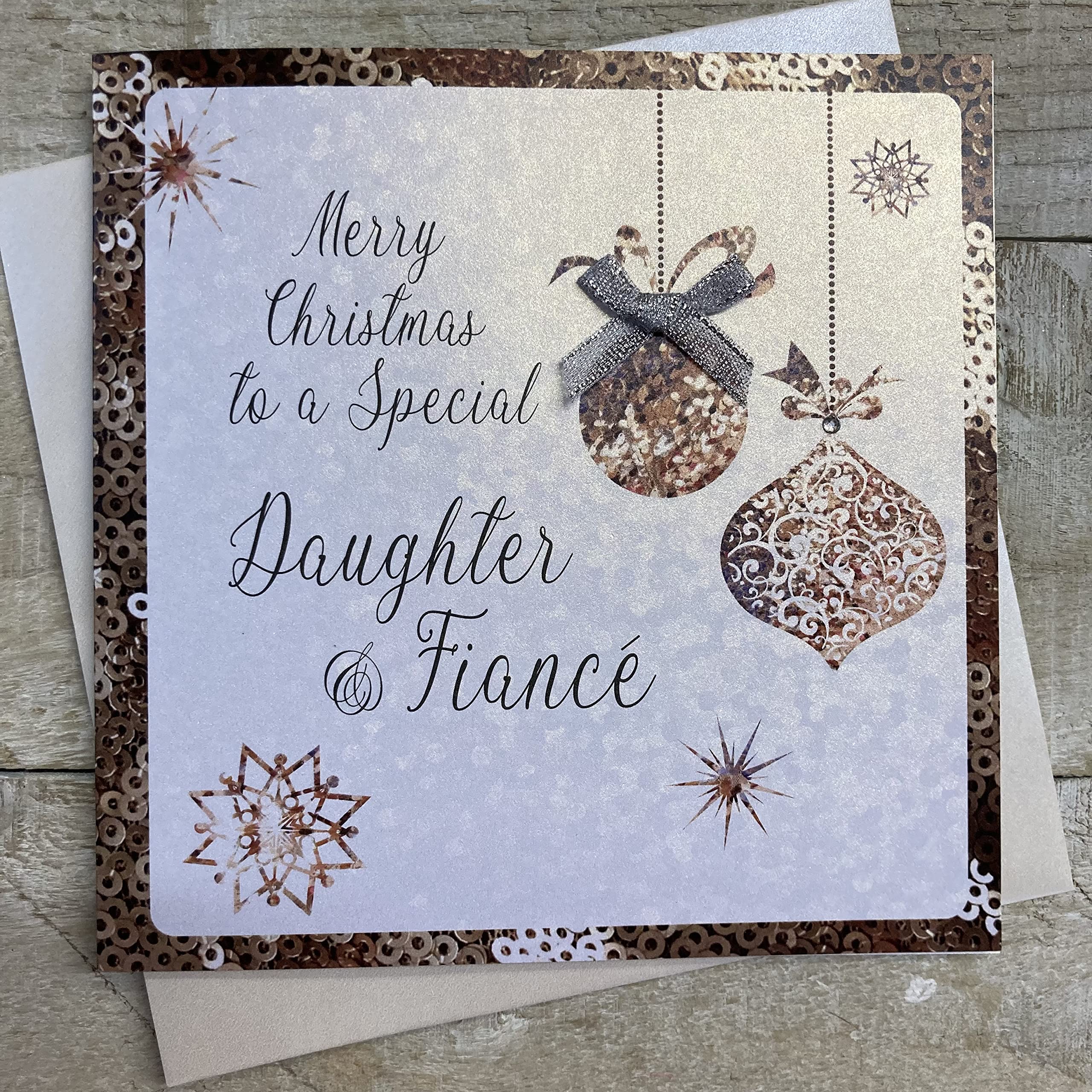White Cotton Cards C4-DF "Daughter & Fiancée (female)" Handmade Christmas Card