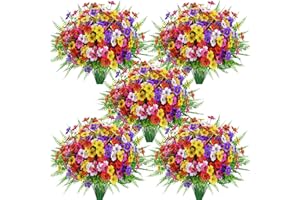 Der Rose 24 Bundles Artificial Flowers for Outdoors Decoration Faux Ferns Fake Flowers for Spring Summer Home Garden Patio Fr