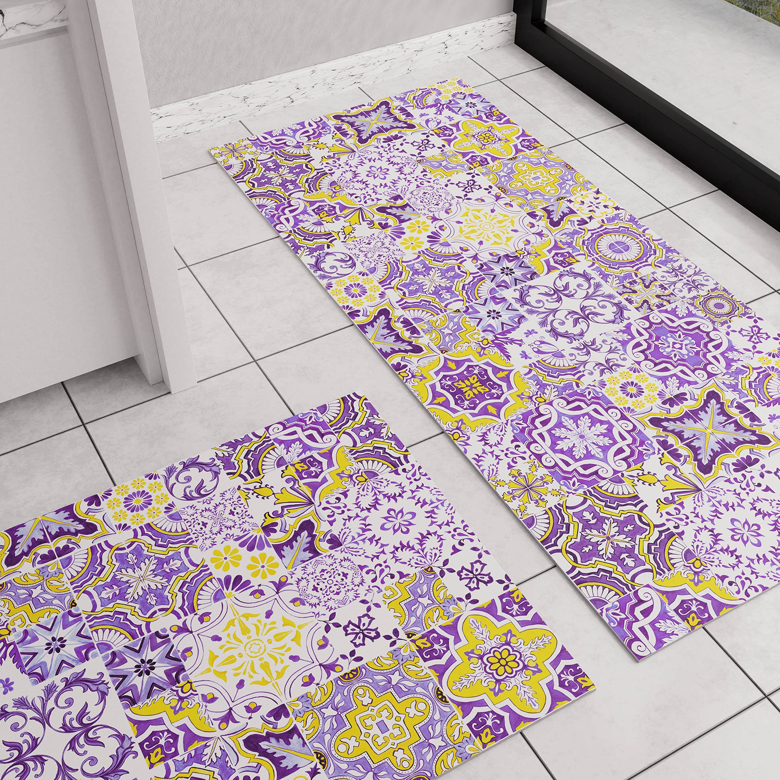PETTI Artigiani Italiani - Non-Slip Washable Kitchen Rug, Kitchen Runner, 52 x 100 cm, Vietri Purple Design, Made in Italy
