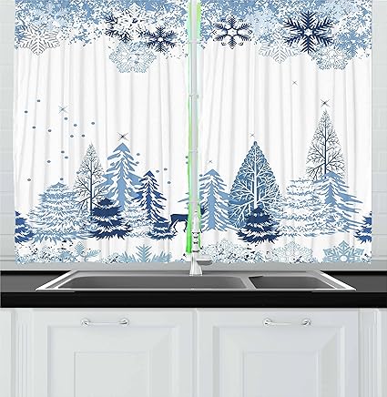 Amazon Com Ambesonne Winter Kitchen Curtains Winter Scene With