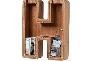 LADENK Piggy Bank for Kids Boys Girls, Wooden Large Letter Piggy Bank Alphabet Money Bank with Initial H, Coin Bank Fun Gifts for Birthday, Christmas, Festival, Baby Shower
