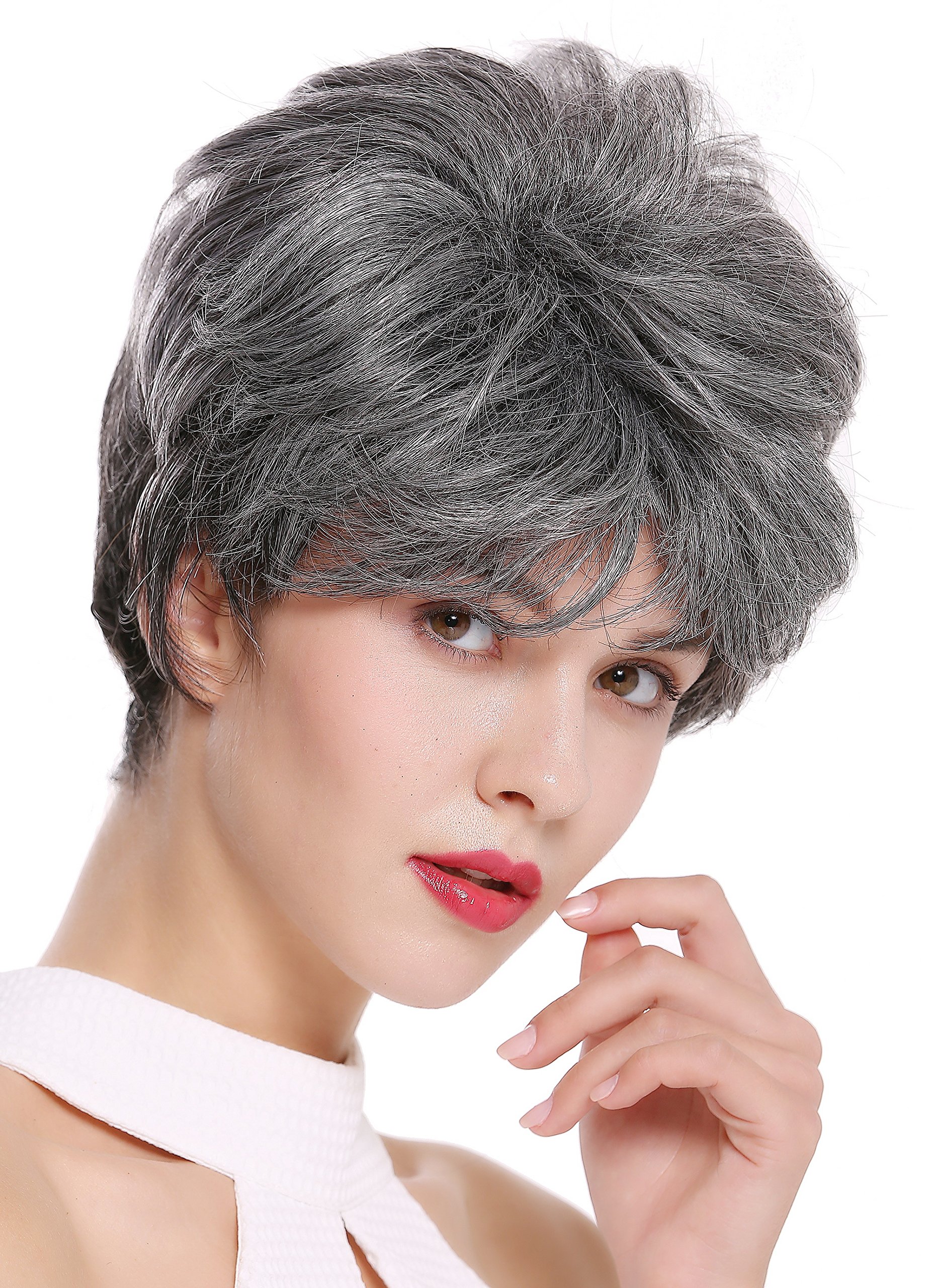 WIG ME UP - DW2461-DF1202 Lady Gents Man Quality Wig short teased voluminous dark gray mix streaked