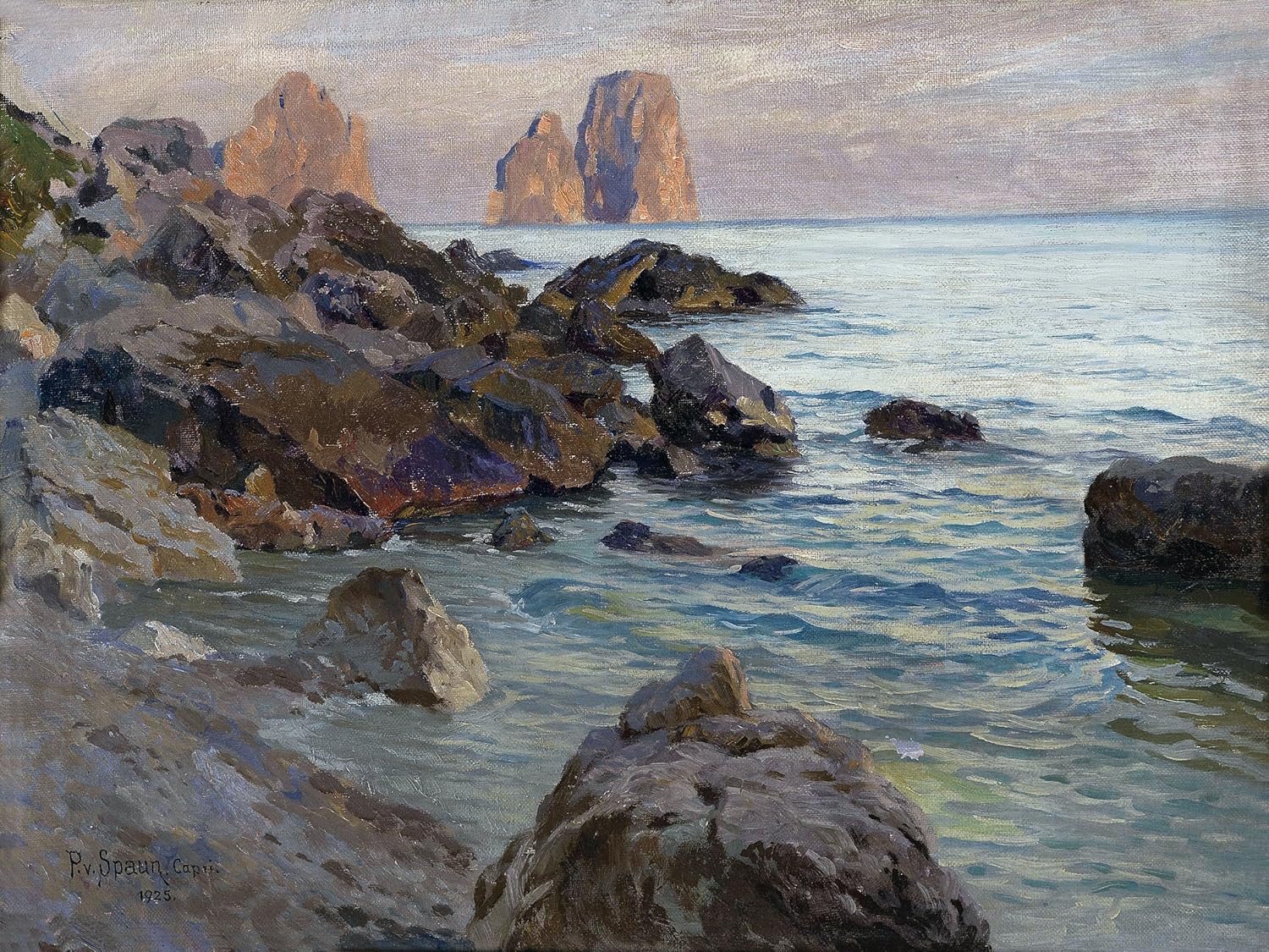 Paisaje marino rocas marinas en Capri P. Spaun azulejos mural salpicadero mármol cerámica - Imagen 2 de 27