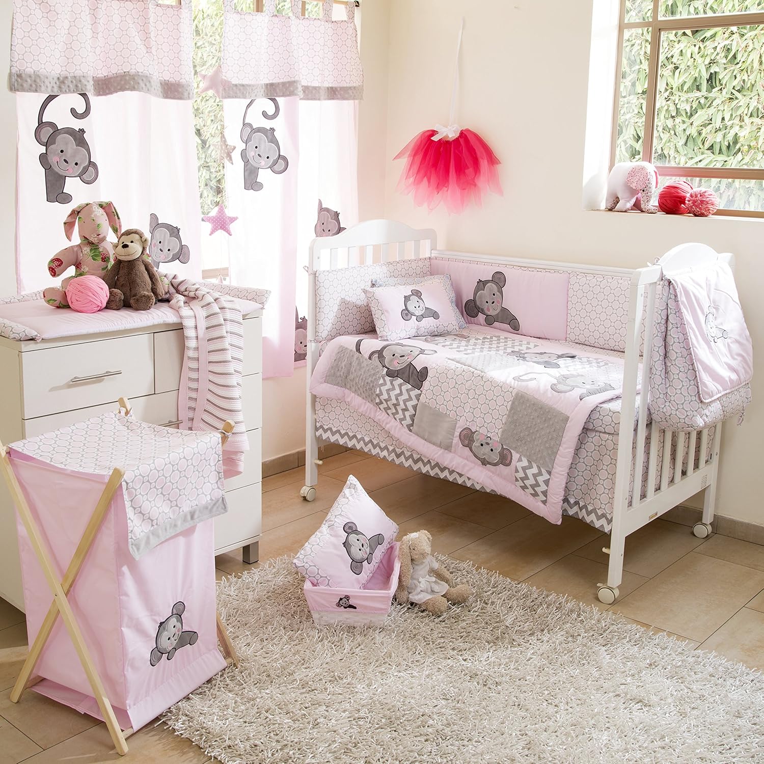 pink monkey crib bedding sets