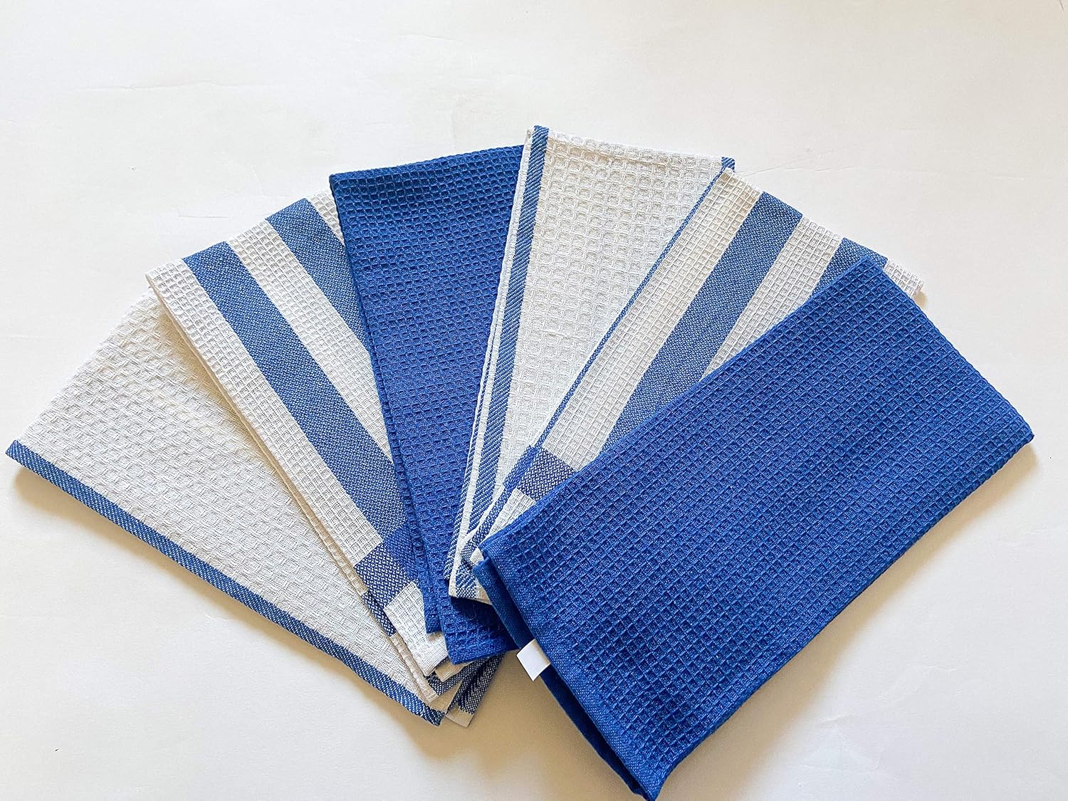 Lushomes 100 Cotton Waffle Blue Kitchen Dish Towel & Napkins (18”x 28