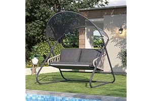 COMLAX FIELD 2-Seat Outdoor Porch Swing, Patio Swing with Canopy, Hanging Glider Bench with Thicken Cushions and Pillow, Patio Hammock Lounge Chair for Backyard Porch Garden Deck, Grey
