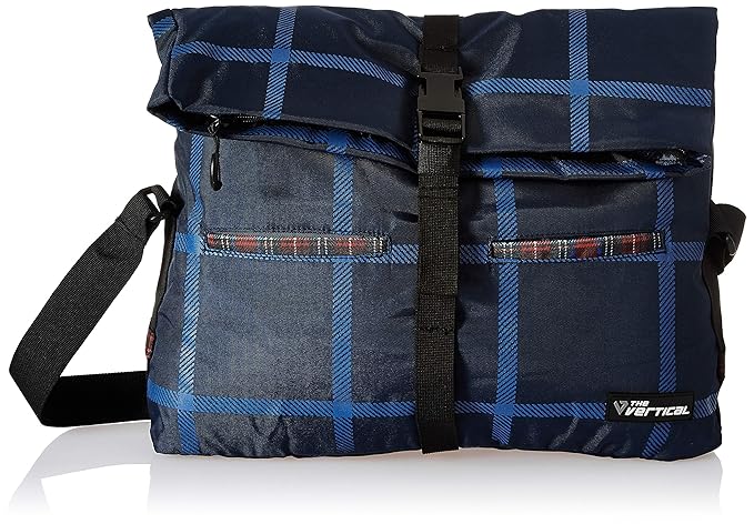 The Vertical Chequered Polyester 7 Ltrs Navy Messenger Bag (8903496091410)