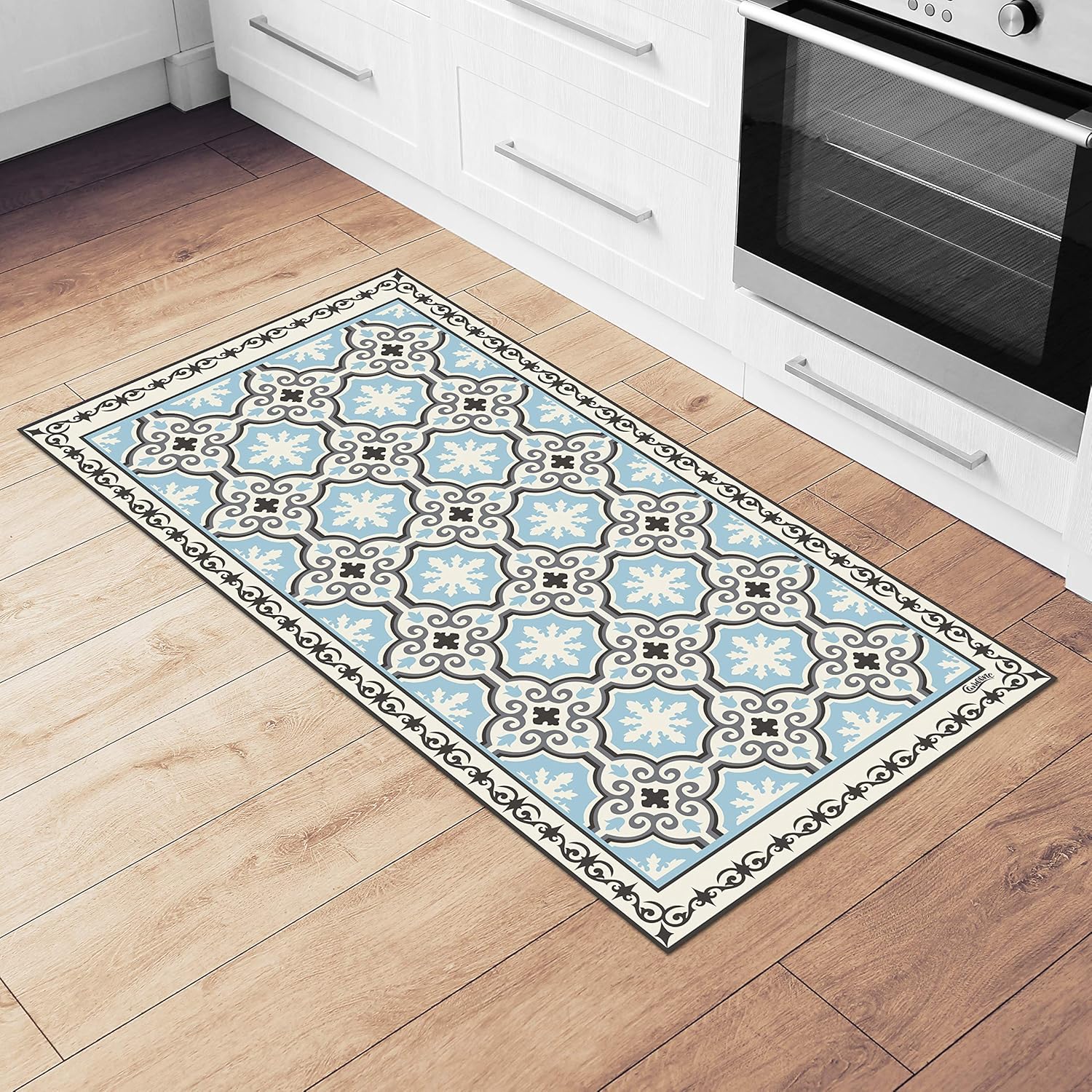 NonSlip Kitchen Mat Retro Light Blue Decorative Vinyl Mat, Door Mat