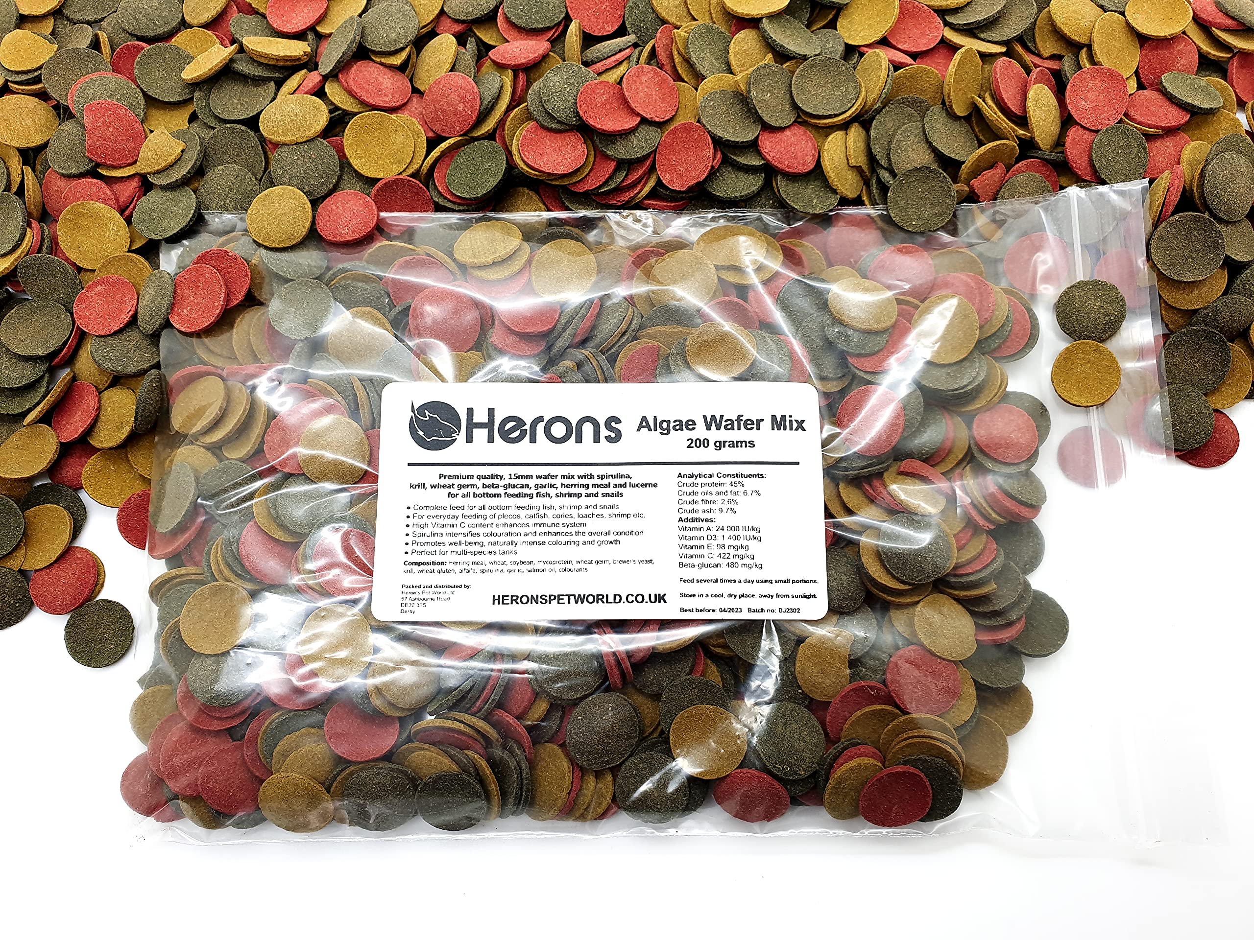HERONS - Algae Wafer Mix - 16 mm Sinking Wafers with Spirulina - For All Bottom Feeding Fish - With Vitamins and Minerals - Enhance Colour and Improves Digestion - 200 Grams — image 1
