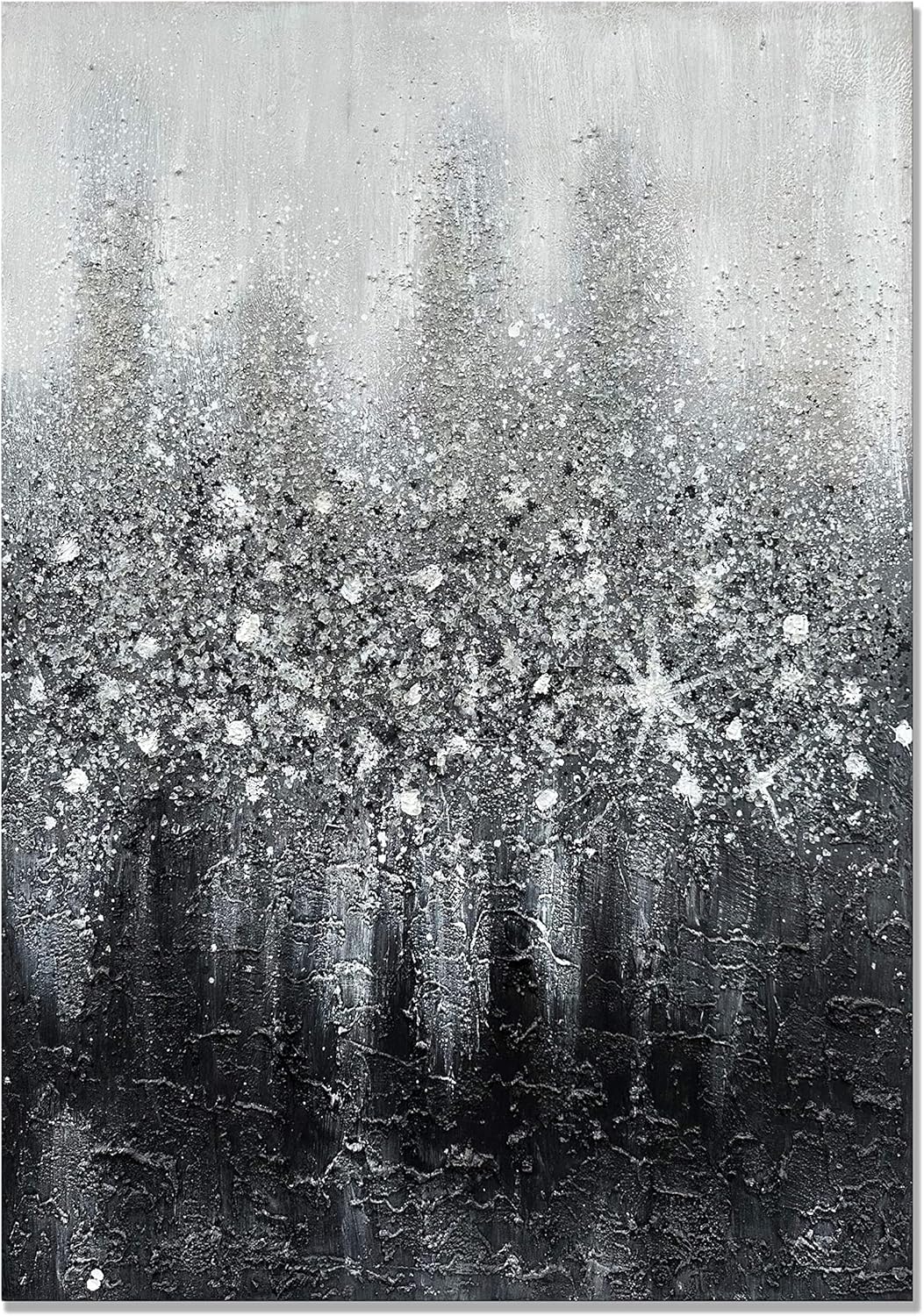 Paintings - Slyart Black and White Wall Art Handmade Abstract Wall Paintings Vertical 3D Textured Artwork Large Modern Oil Painting on Canvas Wall Decor 40x28 inches