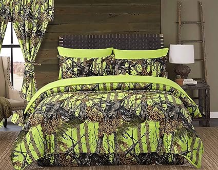Amazon Com Hemau The Woods Lime Green Camouflage King 4 Piece