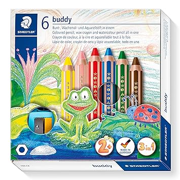 Staedtler 140 C6 ST 3in1 Buntstift buddy (Bunt-, Wachsmal- und Aquarellstift, extra bruchsicher, ideal für Kinder, für viele 