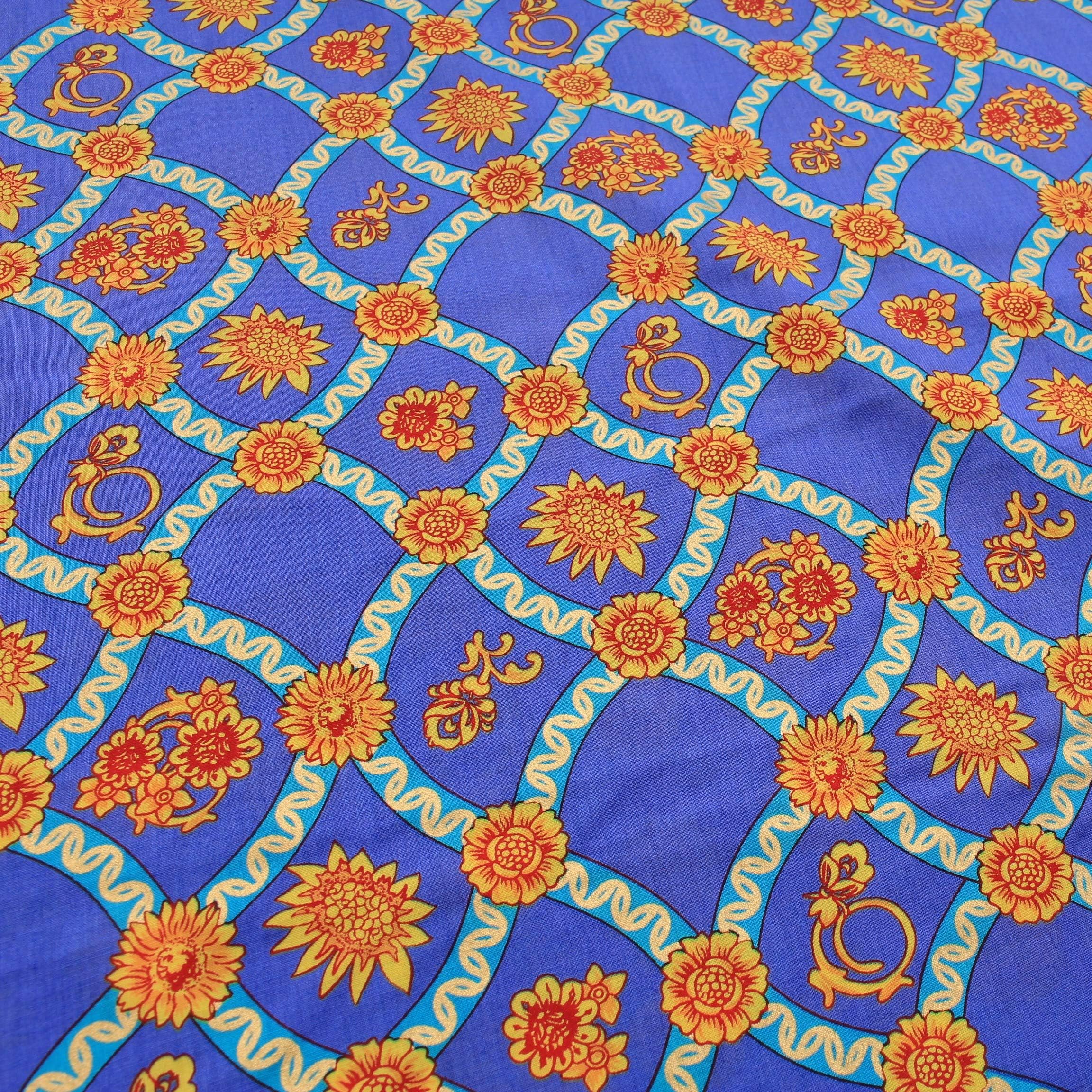 100% Cotton Lawn Vintage Sunflower Fabric 60" Wide- by The Metre (Blue)