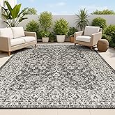 JONATHAN Y Vine and Border Indoor Outdoor Area Rug 4X6 Black/Gray, Palazzo Textured Weave for Backyard, Patio, Porch, Easy-Cl