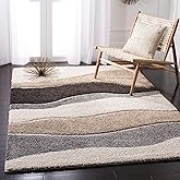 SAFAVIEH Florida Shag Collection Area Rug - 6' x 9', Ivory & Grey, Abstract Design, Non-Shedding & Easy Care, 1.2-inch Thick 