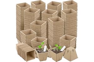 Hahood 300 Pieces Peat Pots Plant Starters 2.3 Inch Square Peat Pots for Herb Seedlings Garden Germination Nursery Pots Organic Germination Plant Starter with Plant Markers Labels for Plants Supplies