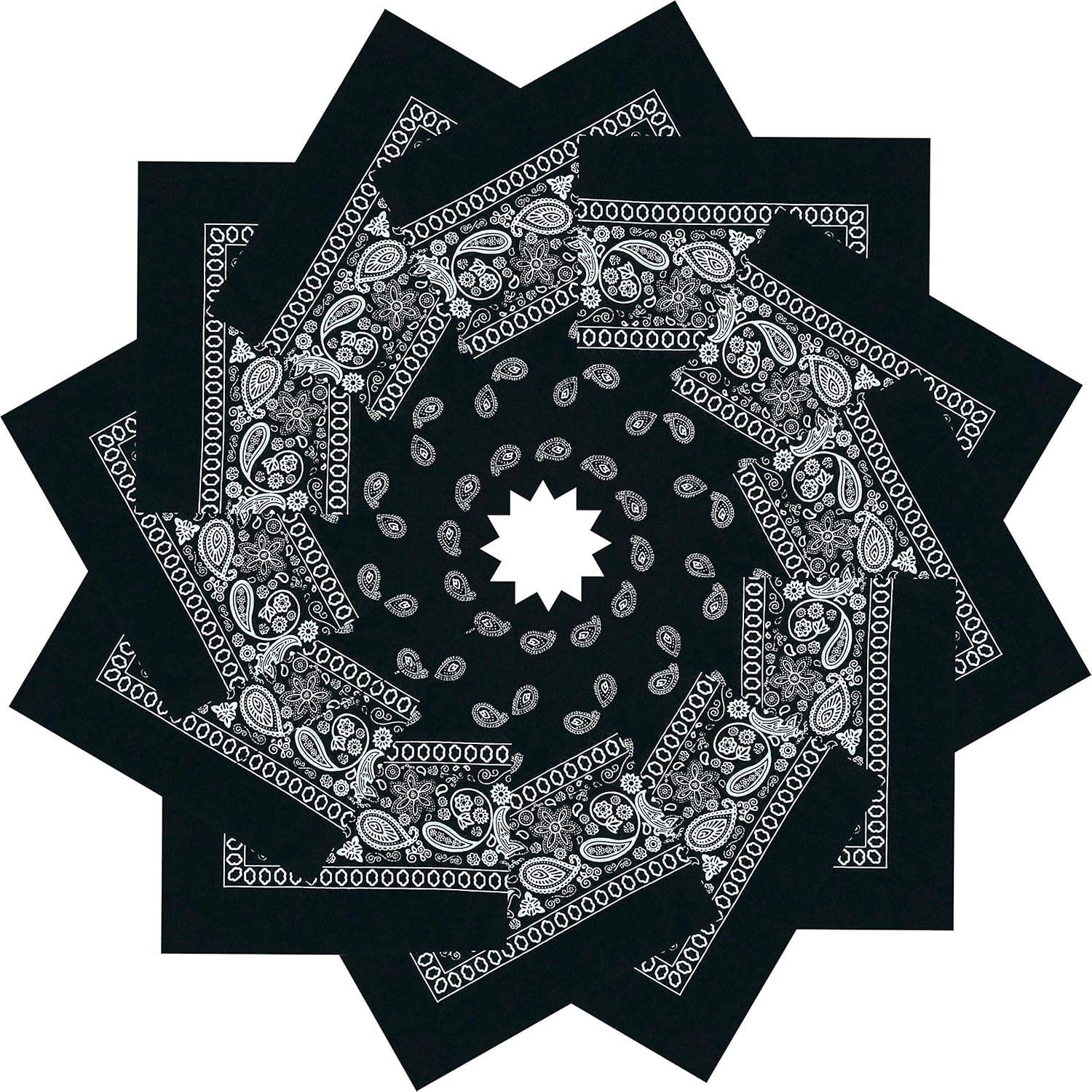 CD Bandana |100% Cotton, 12-Pack Bandanas for Women, Men, Dozen Novelty Headband (Black): Clothing