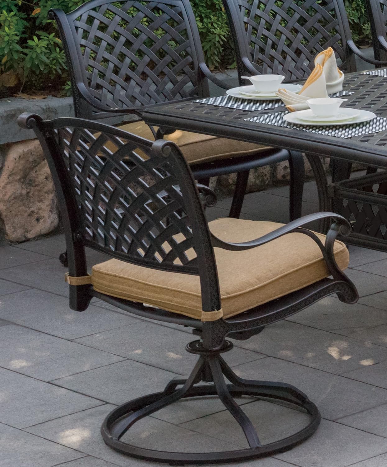 darlee patio furniture replacement cushions on Chairs Antique Bronze Darlee Cast Aluminum Nassau Swivel Rocker Dining Chair With Cushions Set Of 4 Patio Dining Chairs