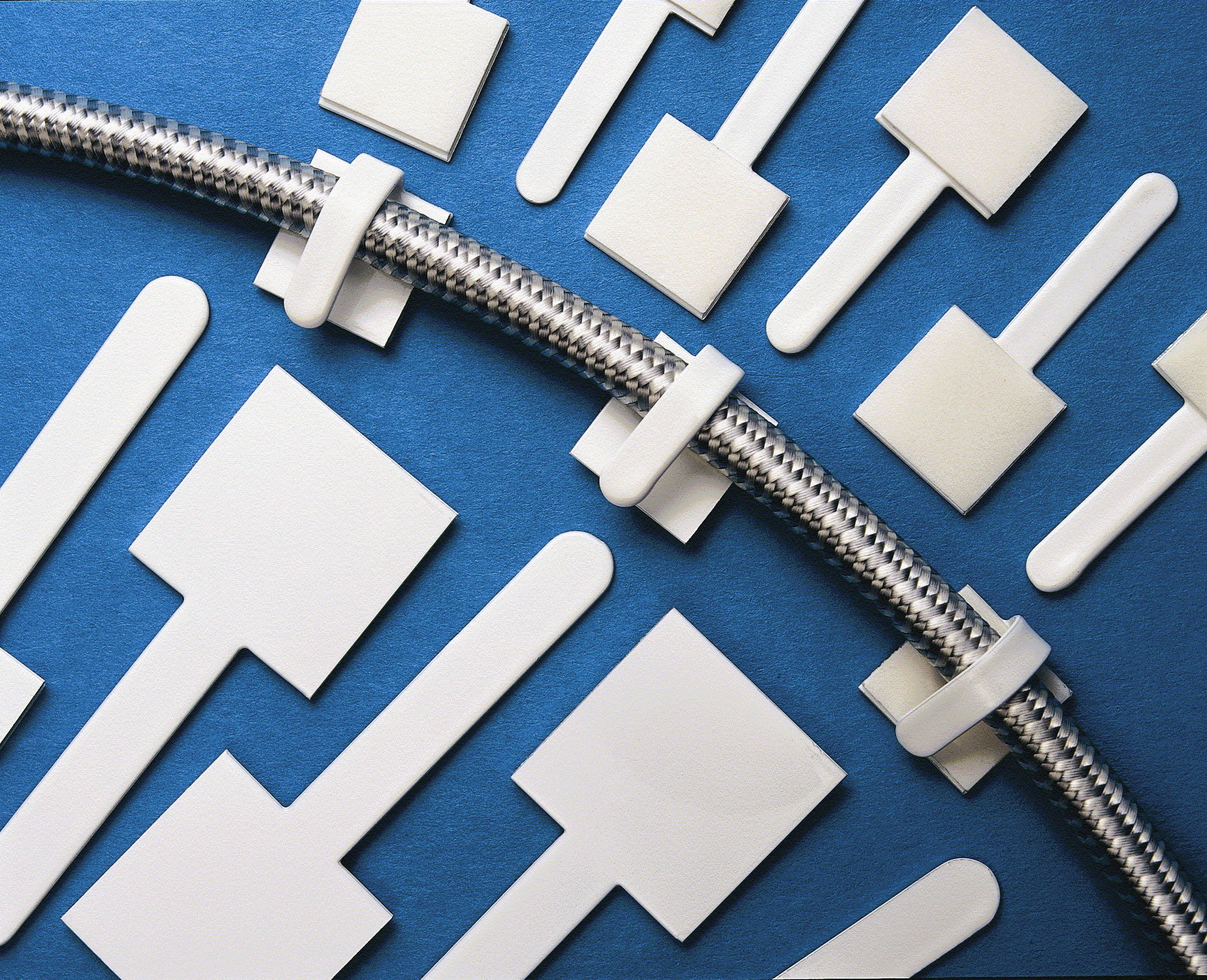 WHITE matt coated aluminium self-adhesive cable clips - 50 large white hook cable clips for indoor use