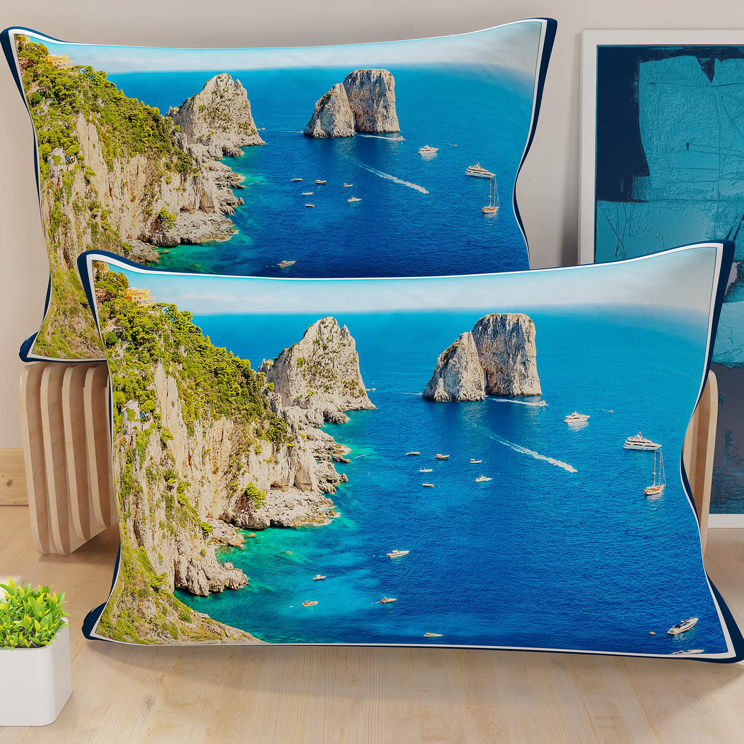 PETTI Artigiani Italiani - Bed Pillowcases, Pair of Pillowcases 50 x 80 cm, Pillow Case, Hypoallergenic Microfibre Pillowcases, Made in Italy, Marine 03 Pillowcases — image 1