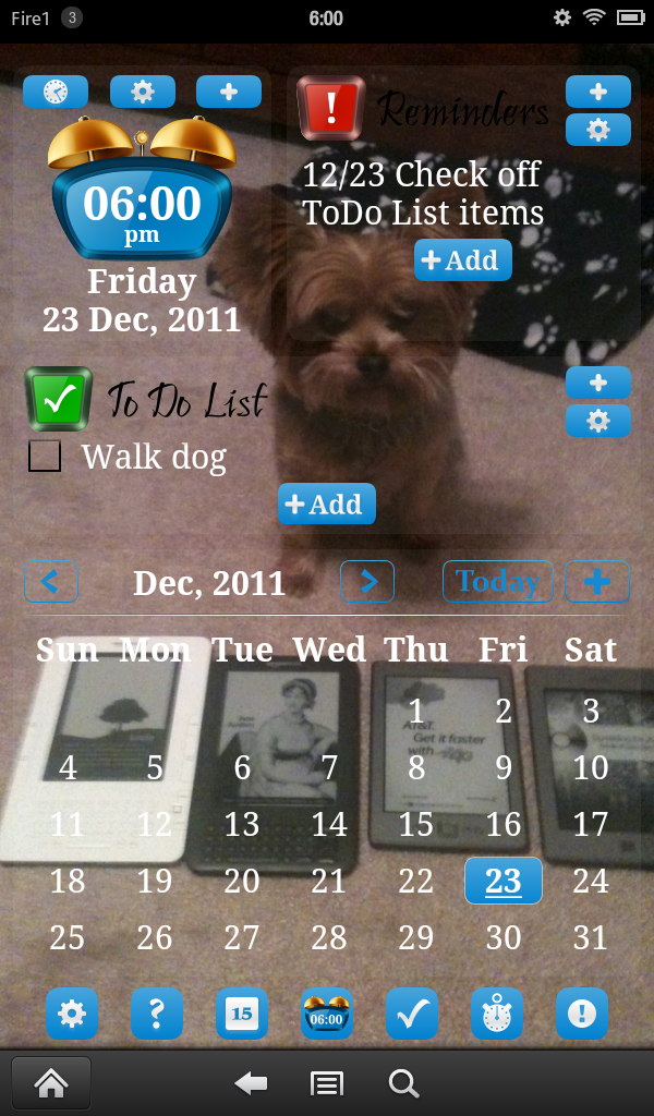 Weather, Calendar, Alarm Clock, ToDo List, Nightstand, Stopwatch