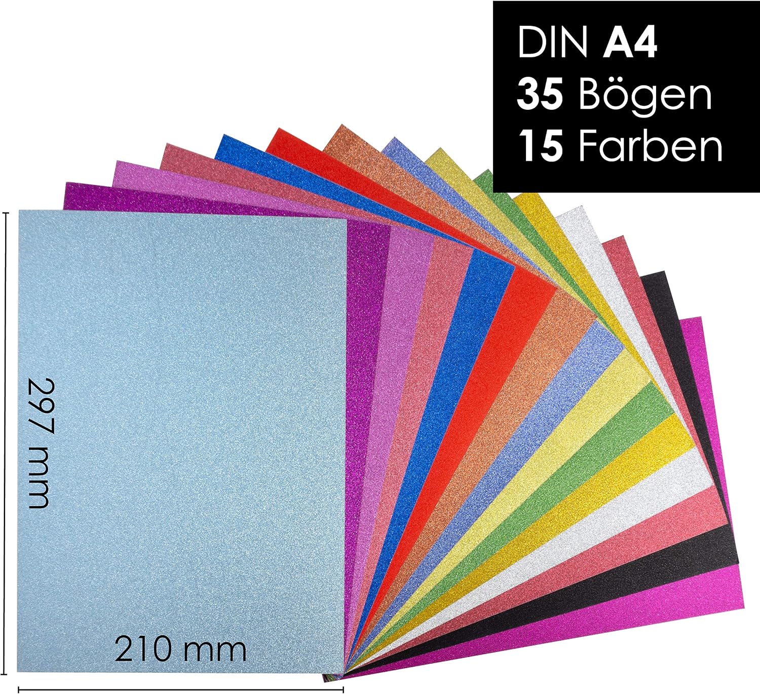 OfficeTree Glitter Paper A4 - 35 Sheets, 15 Colors, 250g/m² - Shiny Cardstock for Crafting and Creating, Multicolored, 35 Pieces - Image 3