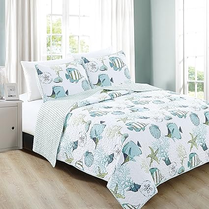 Amazon Com Home Fashion Designs 3 Piece Coastal Beach Theme Quilt
