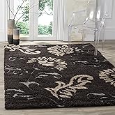 SAFAVIEH Florida Shag Collection Area Rug - 5'3" x 7'6", Dark Brown & Smoke, Floral Design, Non-Shedding & Easy Care, 1.2-inc